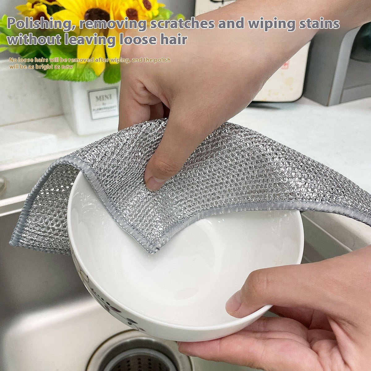 Double Sided Silver Wire Coconut Shell Cleaning Cloth